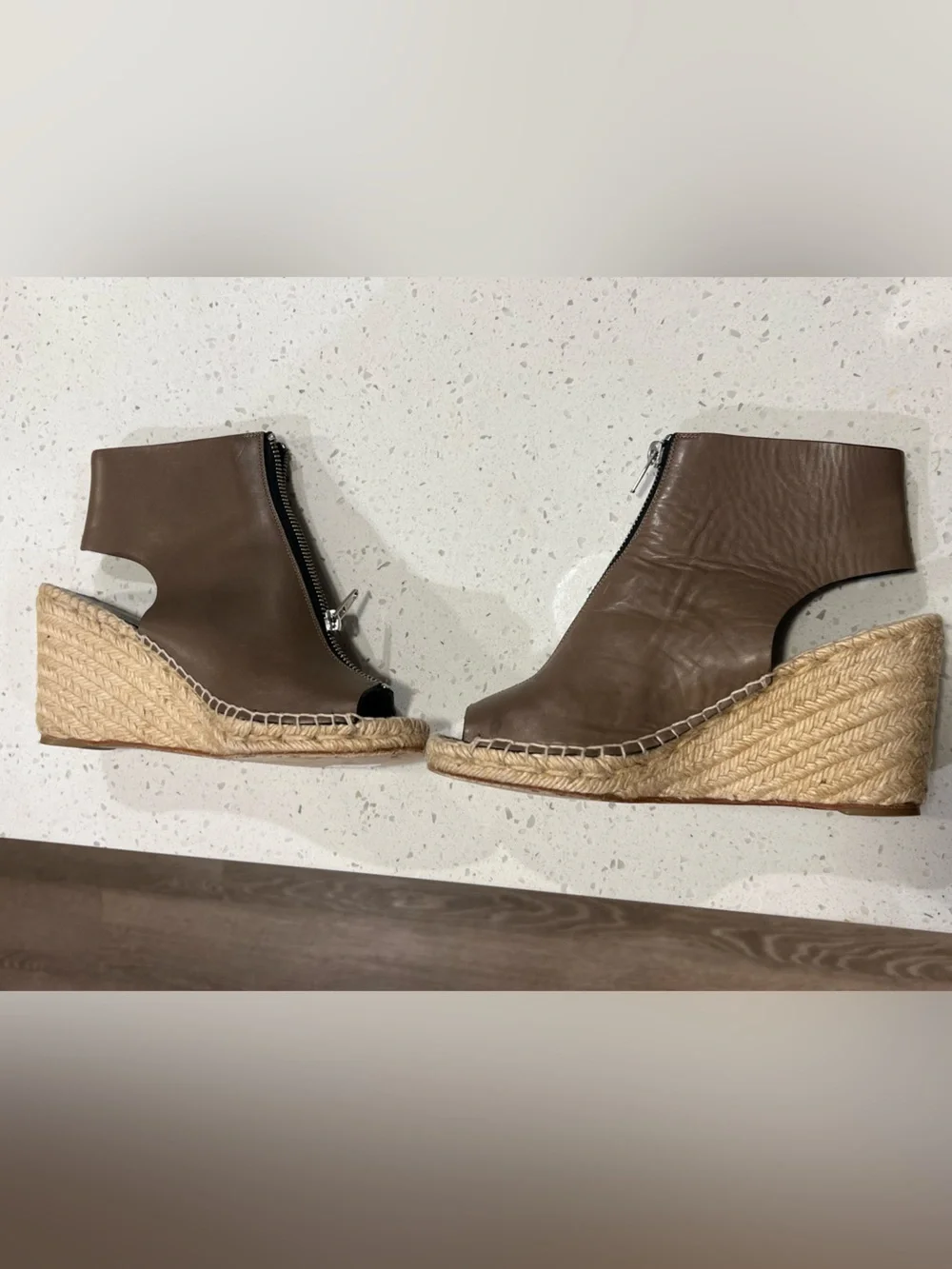 Celine Paris Brown Leather Espadrille Wedge Sandals EU 39